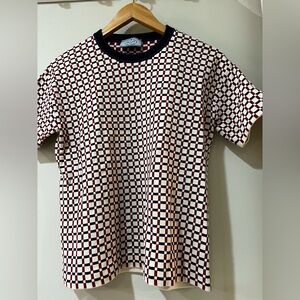 Prada Red and White Short Sleeve Tee with Geometric Pattern